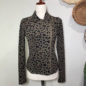 Z Supply Charlie Leopard Animal Print Moto Jacket Zip Up French Terry Size Small